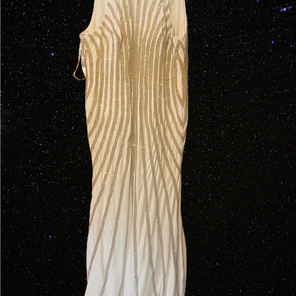 Jovani Gold and White Prom Dress